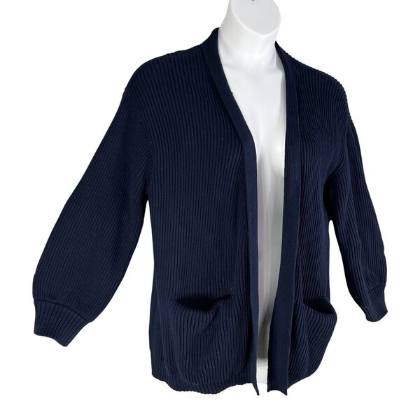 Quince Womens L Navy Organic Cotton Oversized Cardigan Ribbed Knit Open Front - Picture 1 of 16